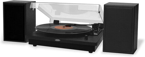 JENSEN JTA-315 Dual-Direction Bluetooth Belt-Drive Turntable with Speakers, Black, JTA-315