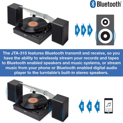 JENSEN - JTA-315 - Dual-Direction Bluetooth Belt-Drive Turntable with Speakers